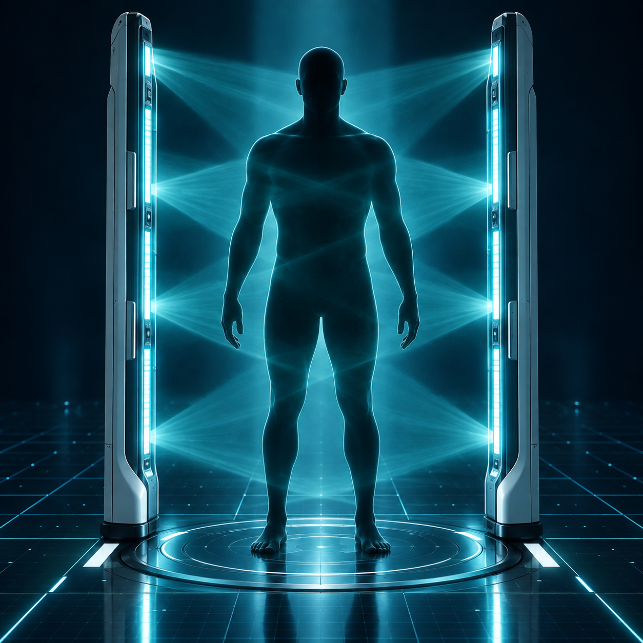 NL-SWI scanner gate with a human silhouette — concept visualization